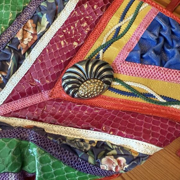 Vtg Carlo Fiori Purse Brightly Colored Snake Leather Crossbody Zip Tassles Italy - Picture 3 of 15